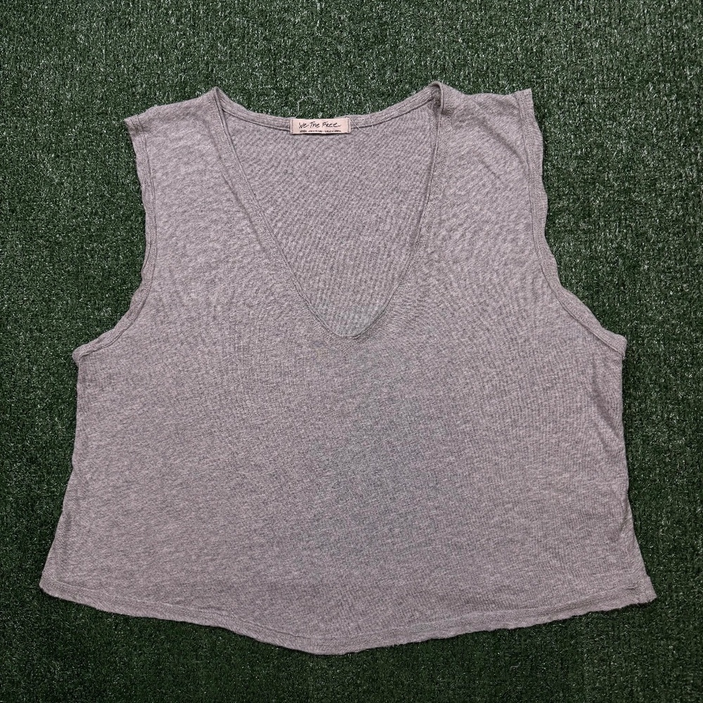 We The Free Shirt Women's Size M Gray Blouse Crop V Neck Sleeve Free People